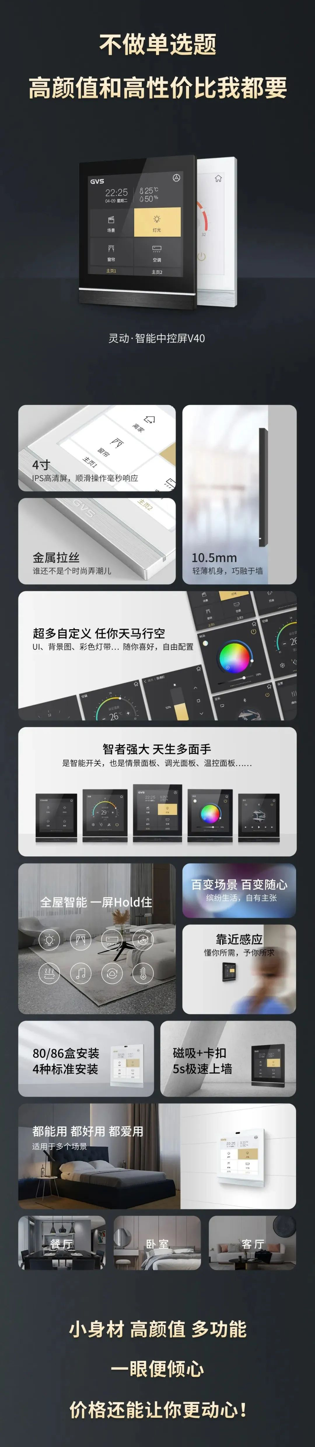 智能家居好物推荐，4寸智能中控屏-灵动·V40